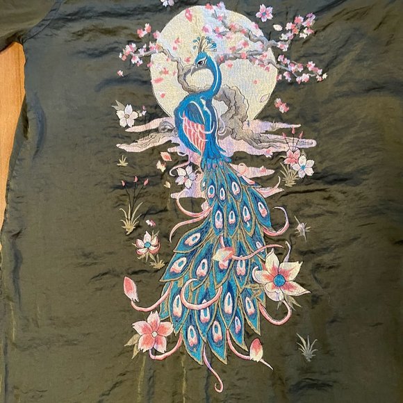 Zara Forest Green Button Down Embroidered Maxi Blouse Kimono. Size Small - Picture 15 of 15